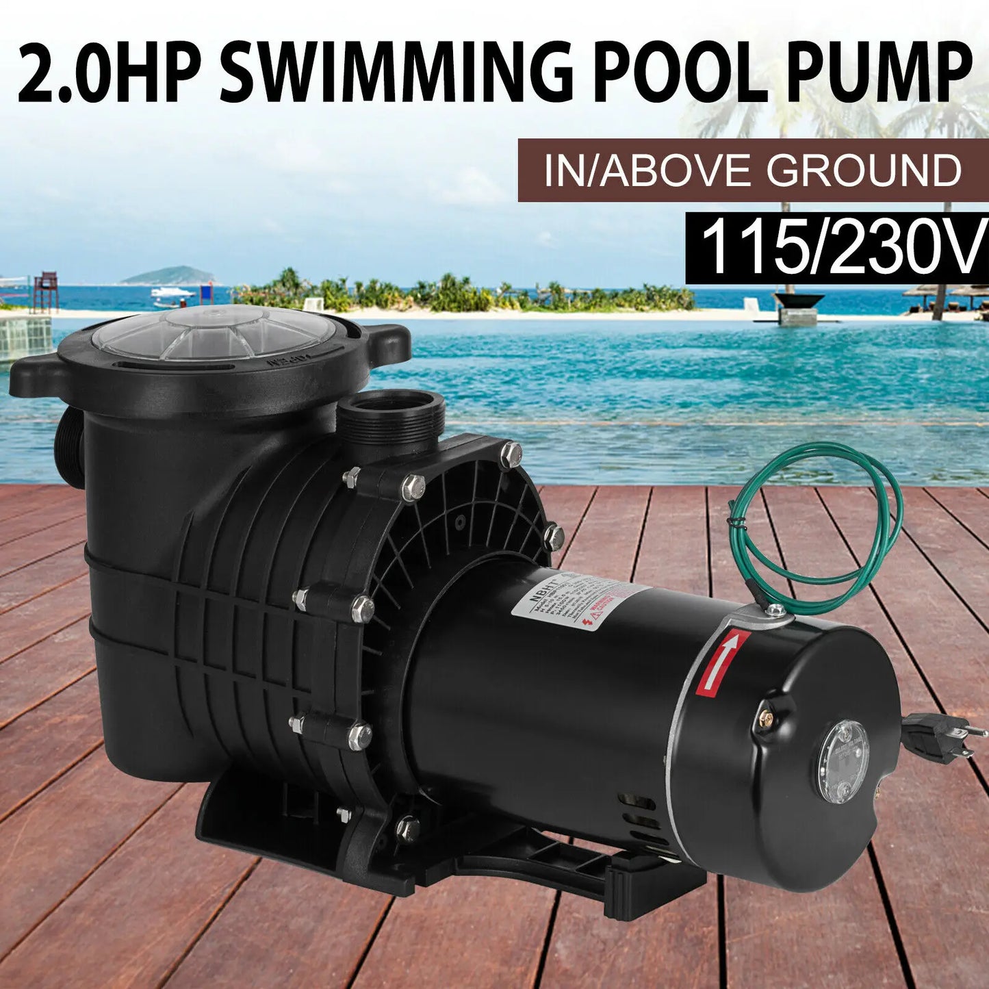 2HP Swimming Pool Pump Motor w Strainer Hi-Flo Aquarium Water Pumps For Ground Pool Purifier Water Circulation Pool Pump