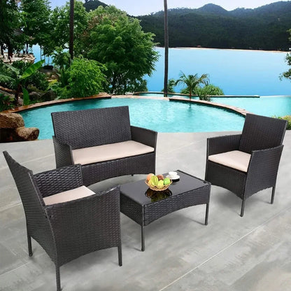 4 Pieces Patio Rattan Chair Wicker Set