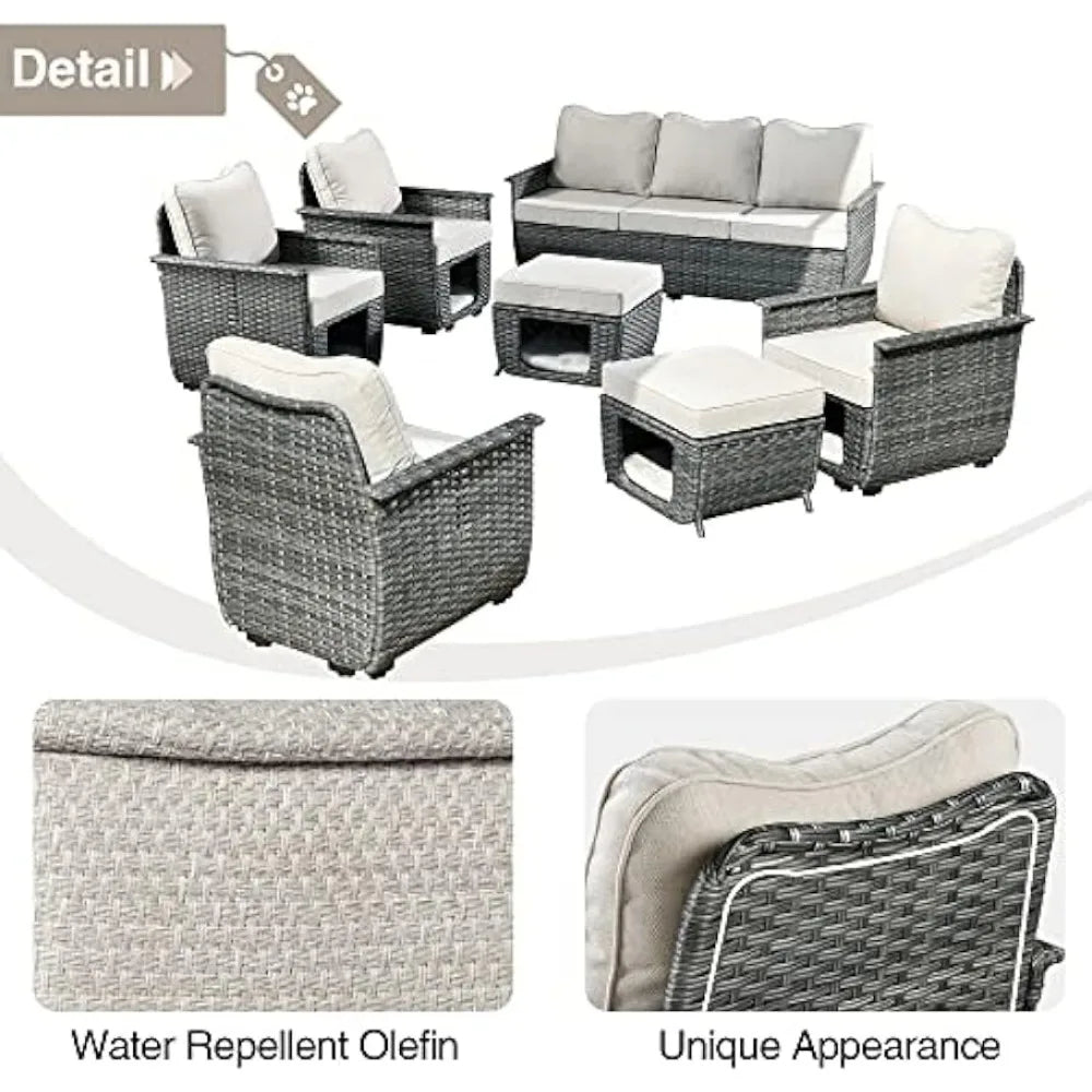 Patio Furniture Set Outdoor Conversation Sets with  Rattan Sofa with Chairs,Ottomans High Back Couch for Yard Porch Deck