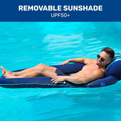 Pool Float Lounger with UPF 50 Canopy and Cupholder – Heavy Duty, Inflatable Pool Lounge for Adults