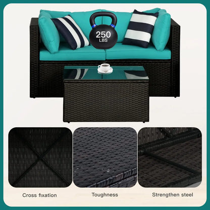 5Pcs Modular Outdoor Sofa Set All Weather Wicker Sectional Sofa with 2 Corner Chair Armless Chair Ottoman Chair Glass Table