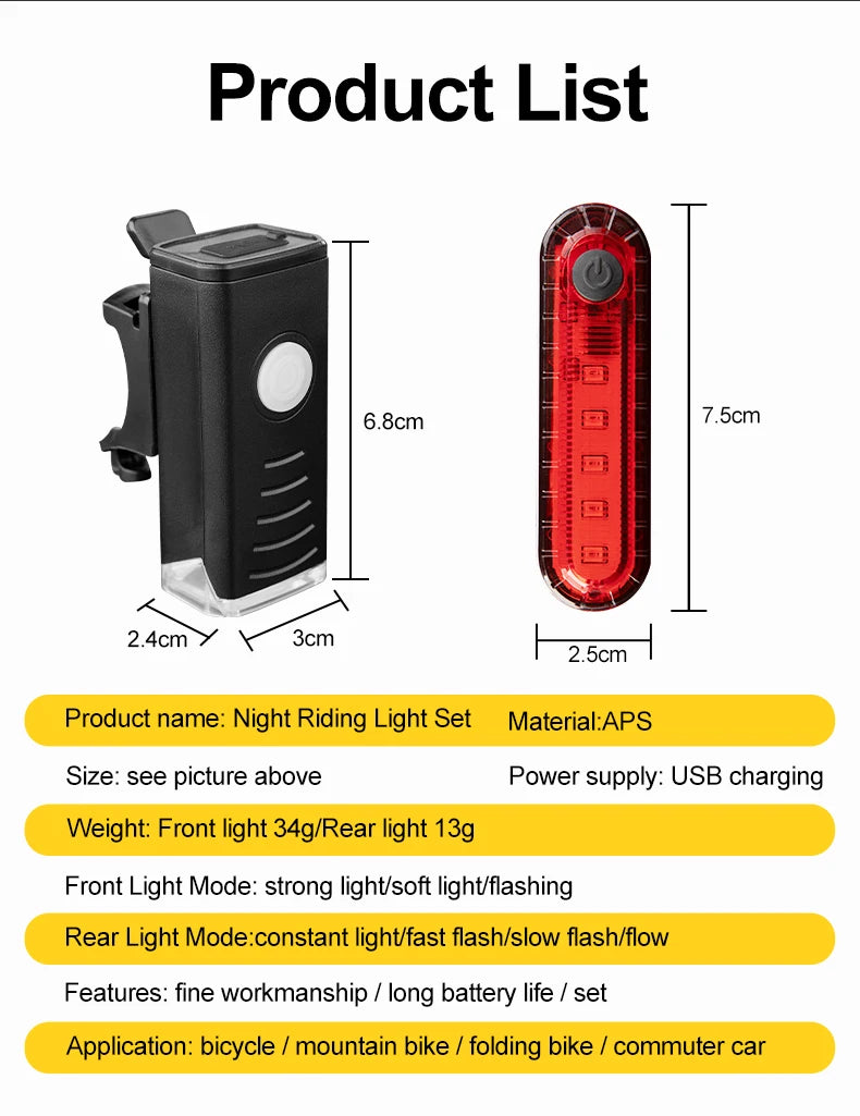 ZK50 Bike Front Headlight Bicycle Lights Rechargeable Back Rear Taillight Road MTB Mountain For Night Riding Bike Accessories