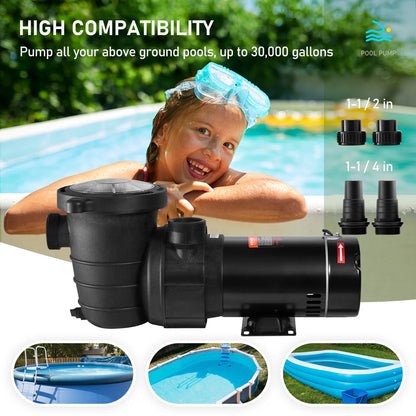 VEVOR Swimming Pool Pump 1.5HP/2.0HP Single/Dual Speed Pumps for Above Ground Pool with Strainer Filter Basket ETL Certification