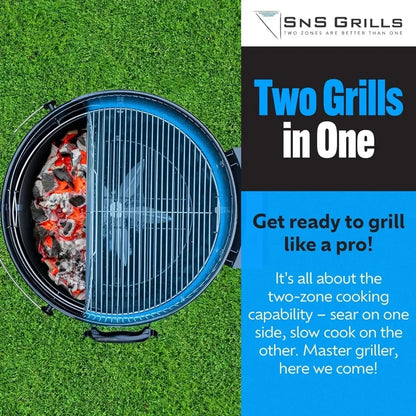 SnS Grills Kettle Grill with Deluxe Insert and Easy Spin Grate for Two-Zone Charcoal Grill Cooking,Smoking and BBQing