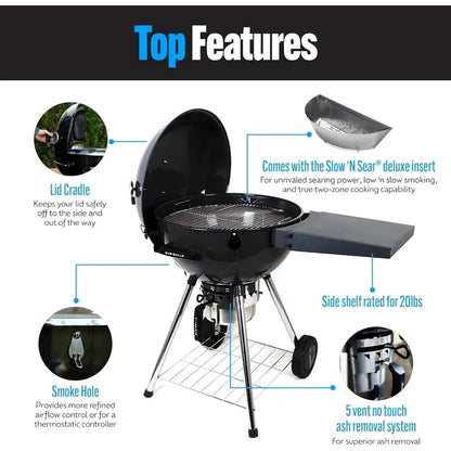 SnS Grills Kettle Grill with Deluxe Insert and Easy Spin Grate for Two-Zone Charcoal Grill Cooking,Smoking and BBQing