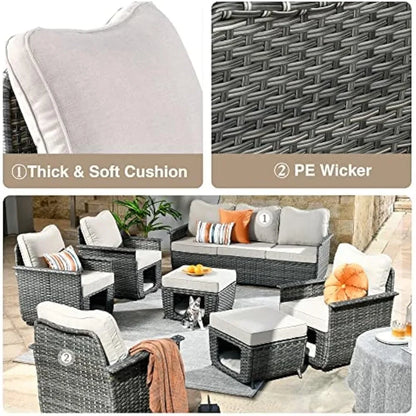 Patio Furniture Set Outdoor Conversation Sets with  Rattan Sofa with Chairs,Ottomans High Back Couch for Yard Porch Deck