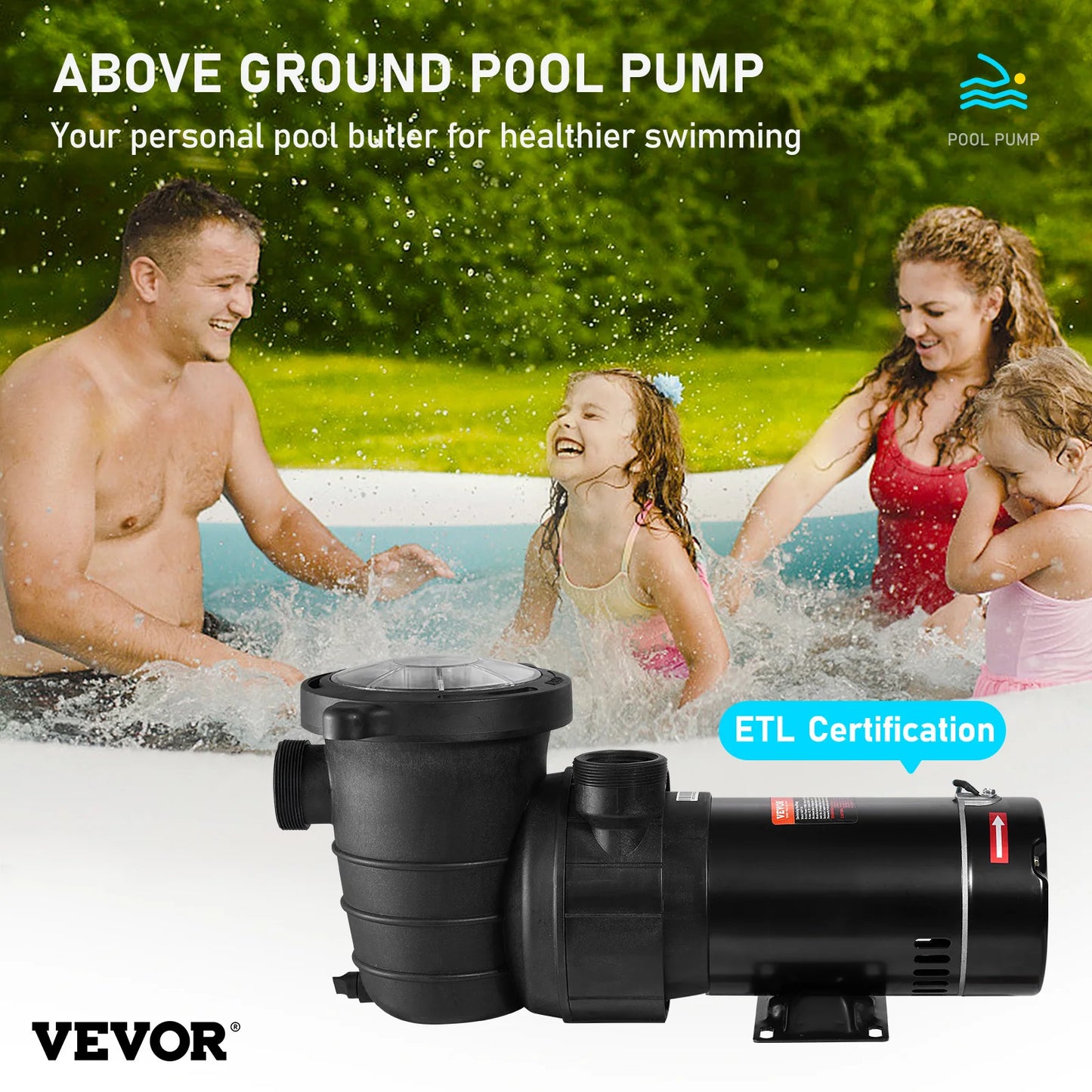 VEVOR Swimming Pool Pump 1.5HP/2.0HP Single/Dual Speed Pumps for Above Ground Pool with Strainer Filter Basket ETL Certification