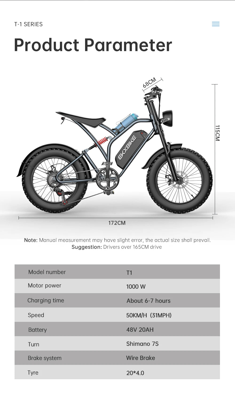 EKX T1 Electric Bike 20‘’*4.0 Fat Tires