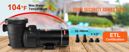 VEVOR Swimming Pool Pump 1.5HP/2.0HP Single/Dual Speed Pumps for Above Ground Pool with Strainer Filter Basket ETL Certification