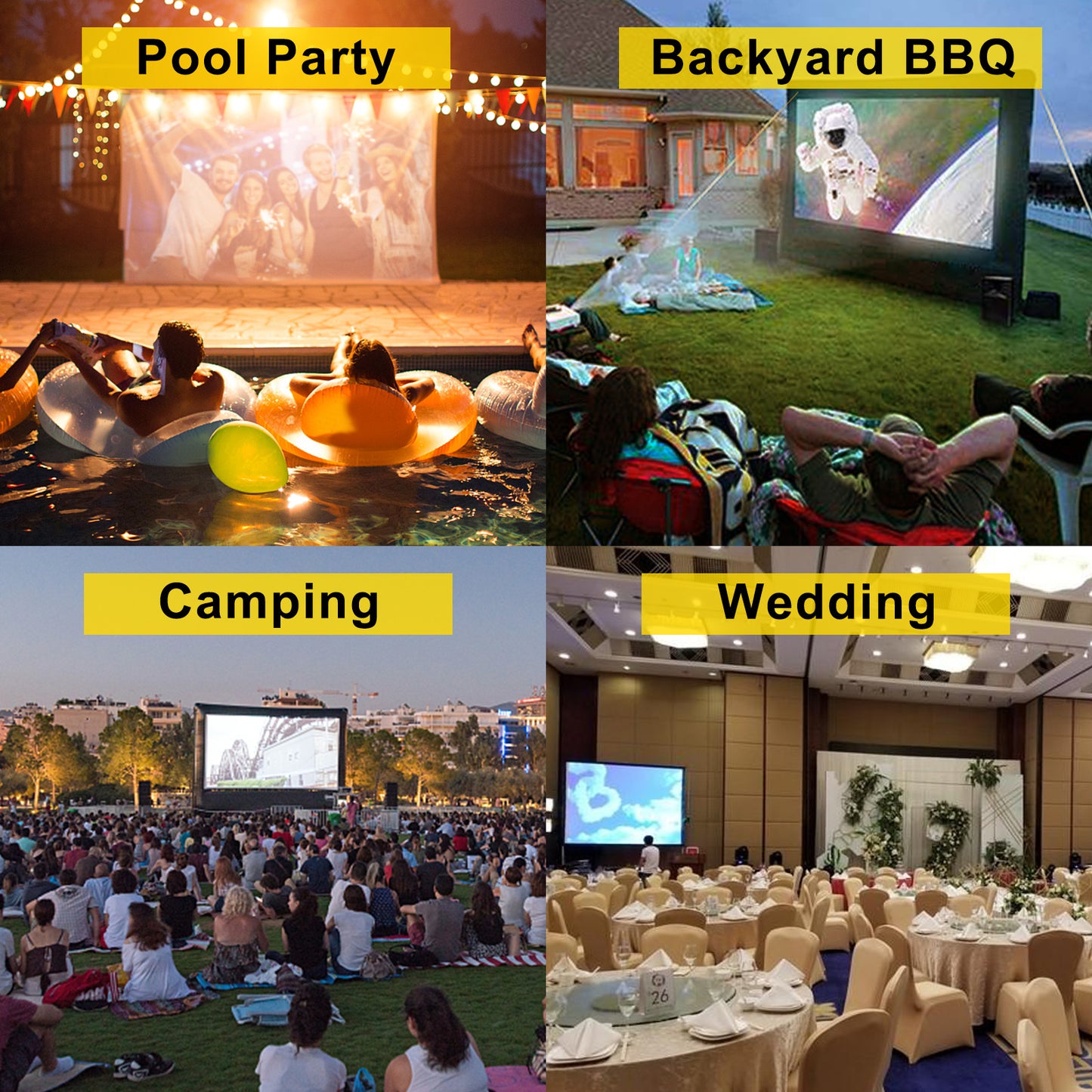 VEVOR 16FT 20FT Inflatable Movie Projector Screen With 350W Washable Air Blower 16:9 Home Cinema for Camping Wedding Outdoor Use